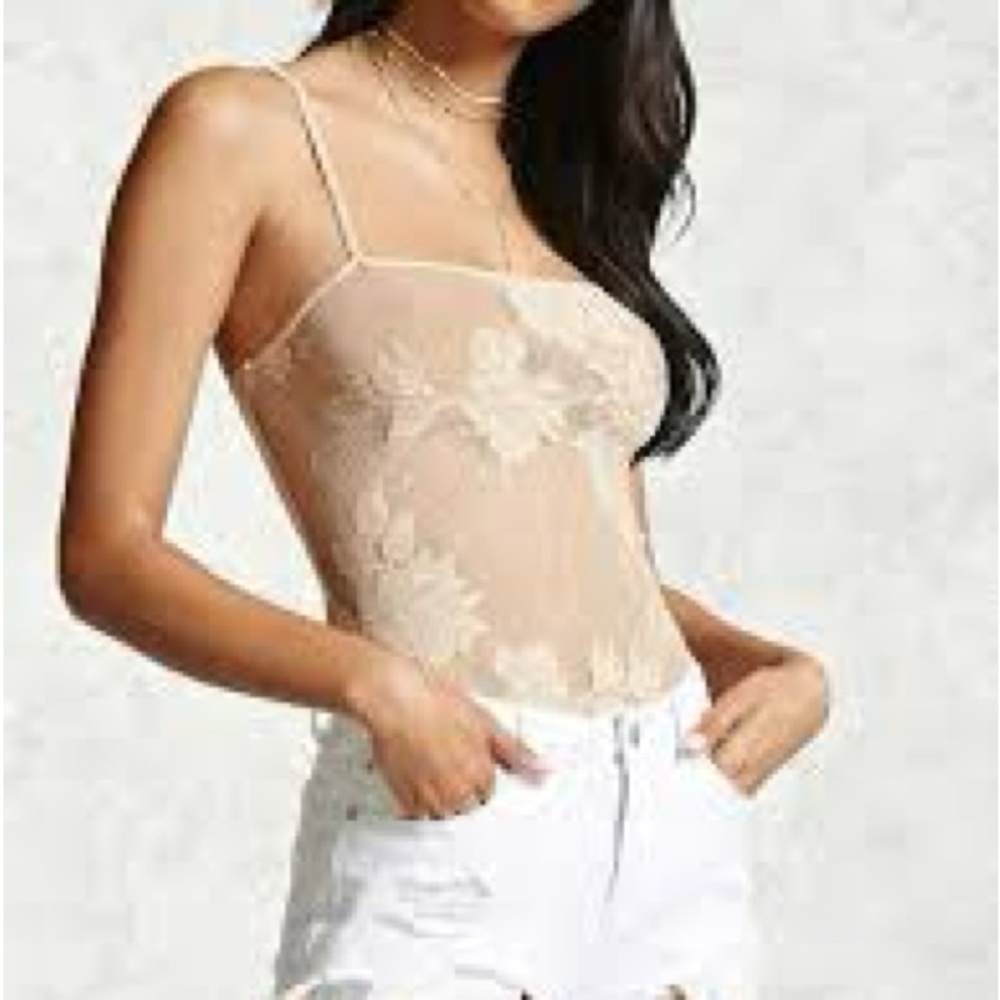 Forever 21 Tan and White Fitted Bodysuit